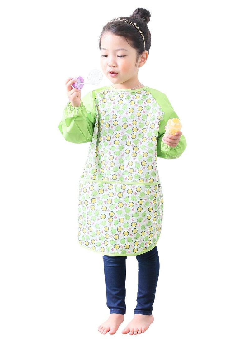 Plie Kids Painting Apron â€“ Waterproof Long Sleeve Art Smock for Toddlers & Preschoolers, Messy Play, Baking, Crafts, Cooking, Sensory Activities (Ages 1â€“10), Green Orange (08-S) - Image 2